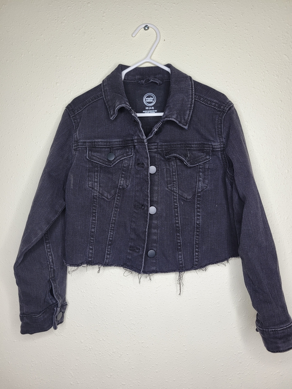 wonder nation Black Cropped Raw-Hem Denim Jacket